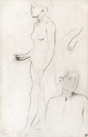 Edgar Degas - A nude Study for the Figure of Semiramis and futher Studies for her Hand and the Head and Shoulders of an Attendant