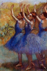 Three Dancers in Purple Skirts