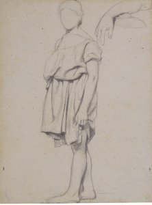 A draped figure in profile to the left, and a study of an arm