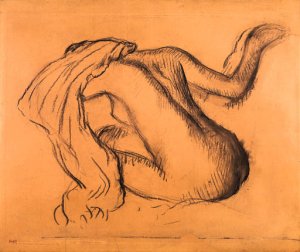 Femme nue assise, s'essuyant