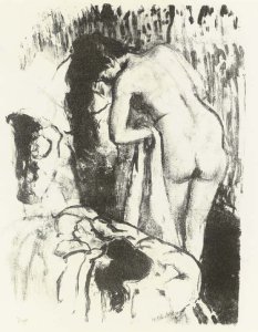 Nude Woman Standing, Drying Herself